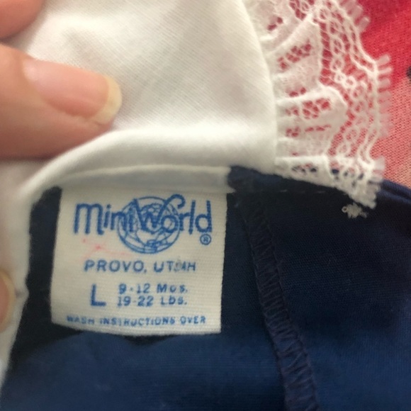 VTG Mini World 2PC Baby Girl Dress/Lace Panty Set Navy White Puppy Bow 9-12MO - Picture 4 of 7